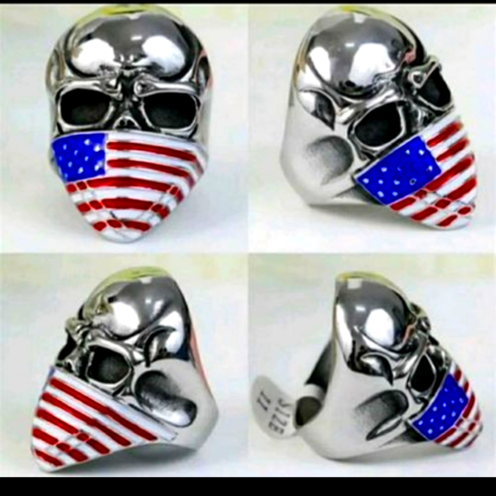 New stainless steel skull flag mask ring size 7 8 9 10 11 12 1 3 14 15 available